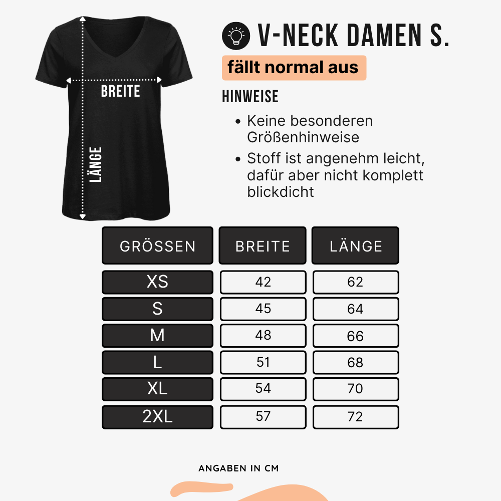 groessentabelle damen v-neck shirt
