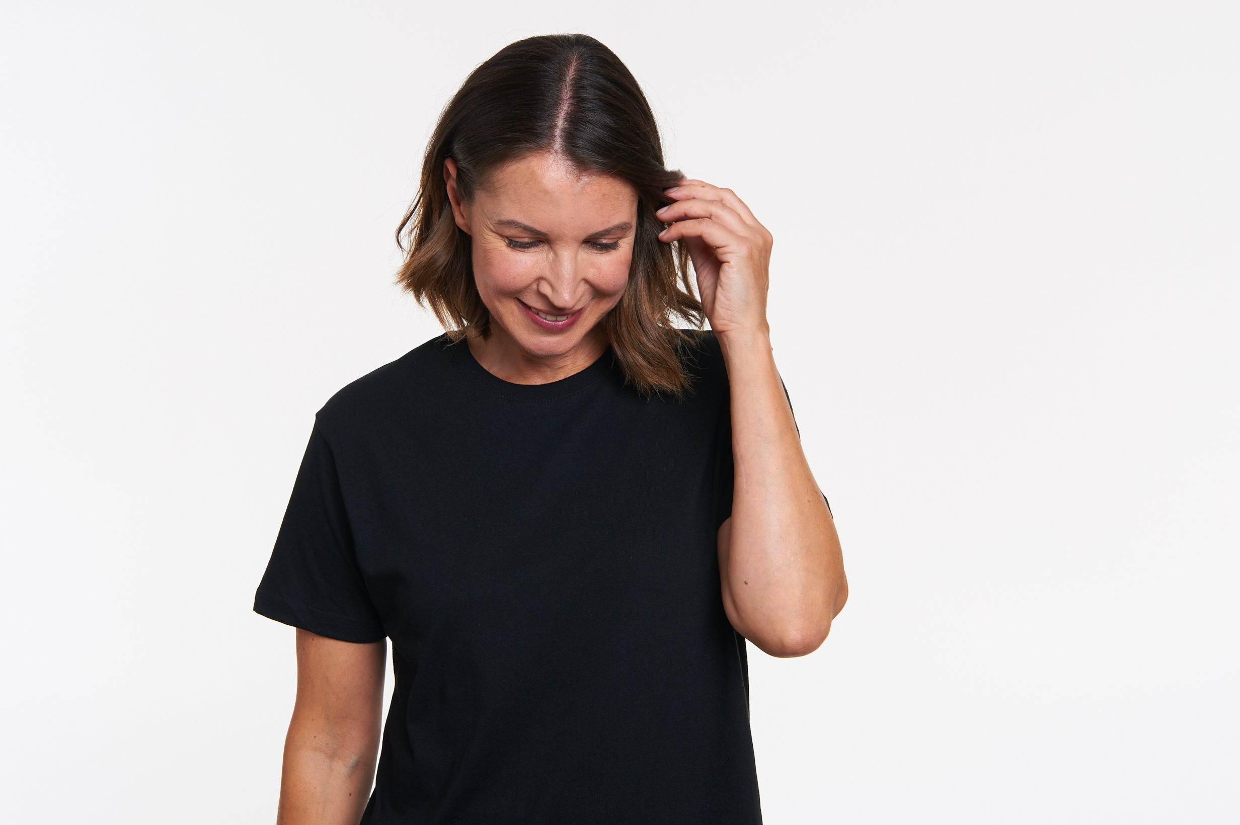 frau frontansicht schwarzes unisex shirt