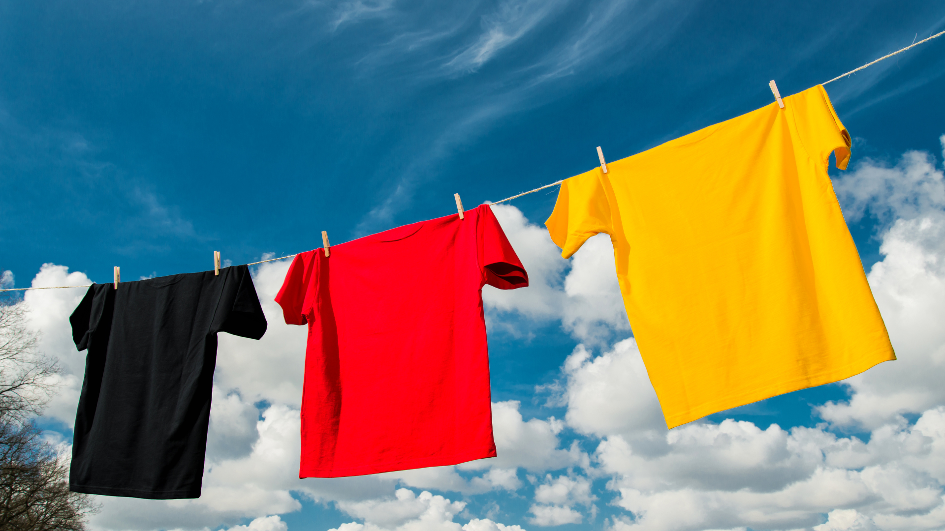 drei t-shirts auf der wäscheleine